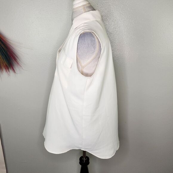 Ann Taylor White Collared V NECK Sleeveless Tunic Blouse Size Large - Picture 6 of 9